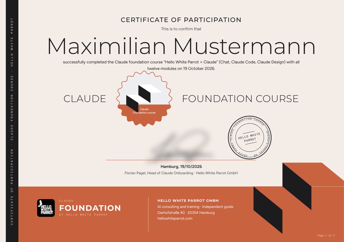Certificate of participation for the Claude course