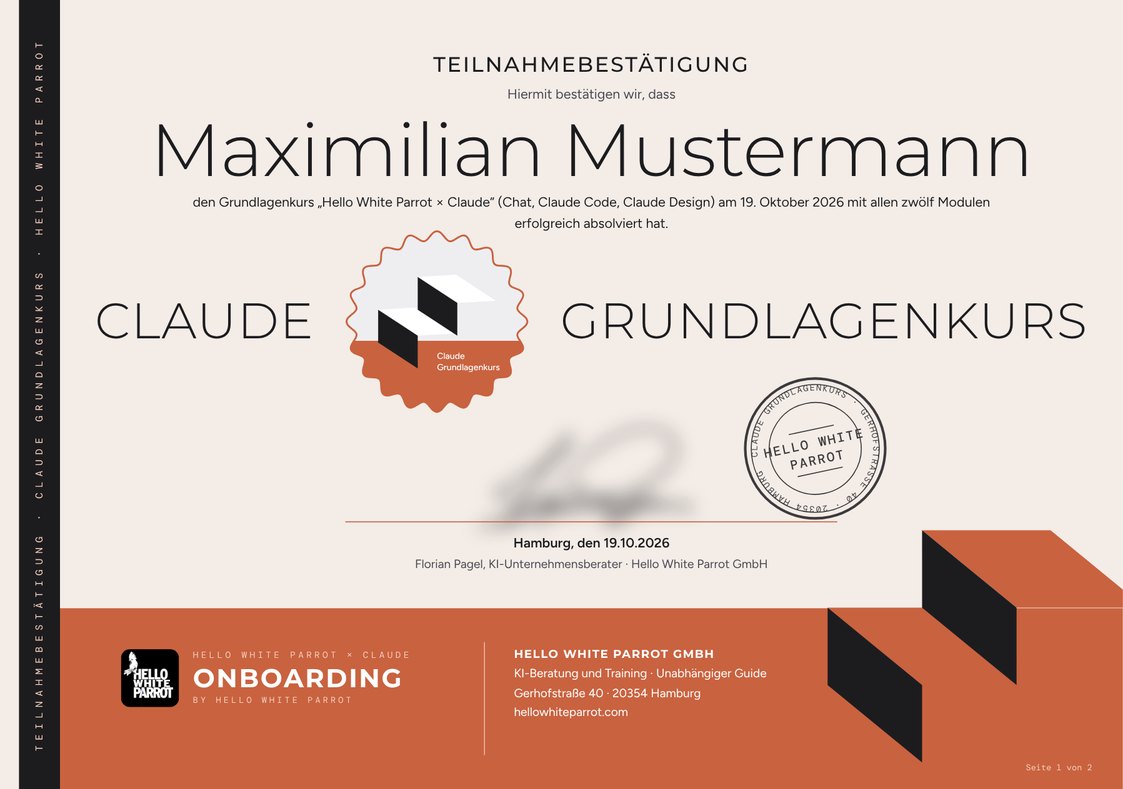 Teilnahmebestätigung zum Claude-Kurs