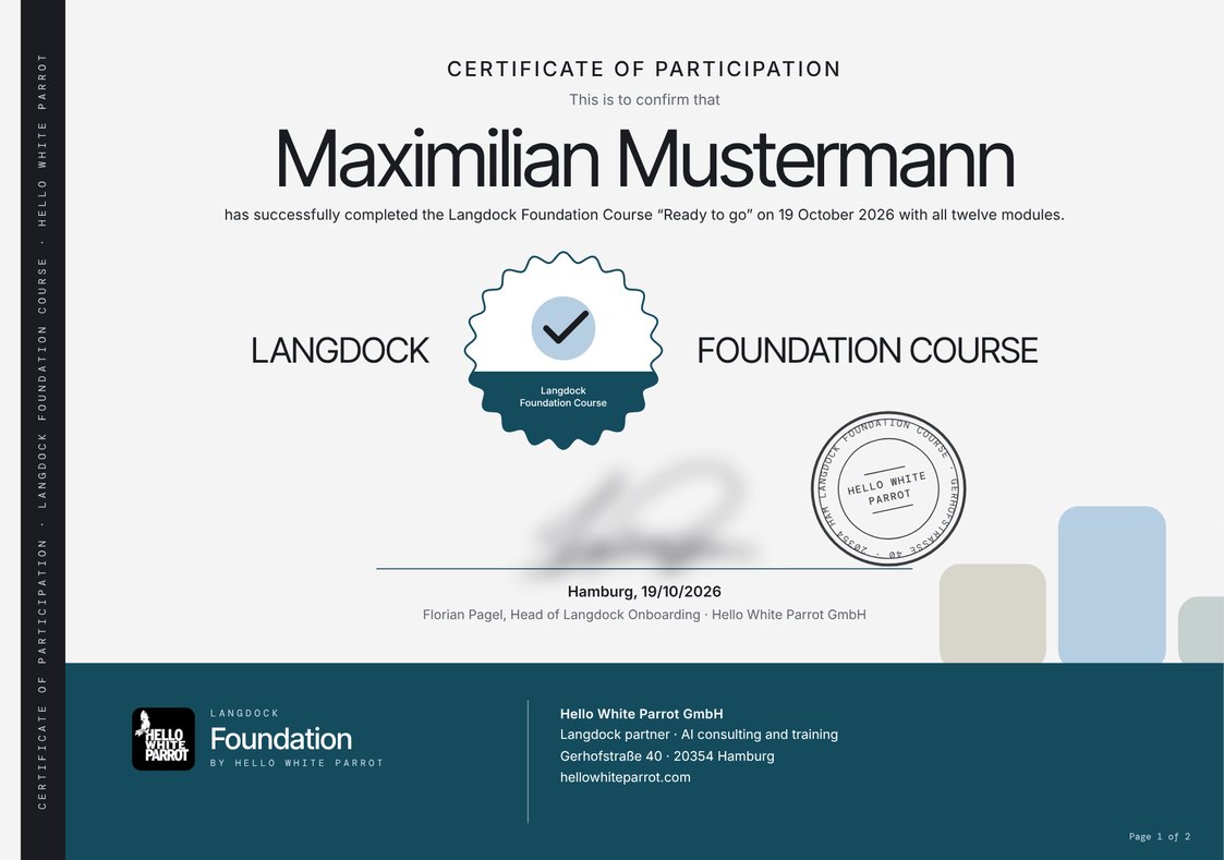 Certificate of participation for the Langdock course