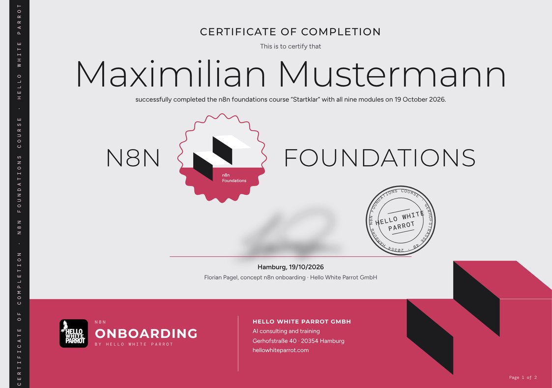 Certificate of participation for the n8n course