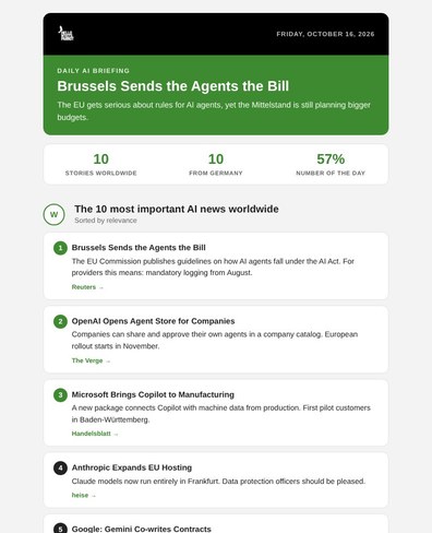 Example of an automatically created morning briefing