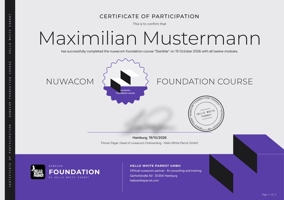 Example certificate of participation for the nuwacom course