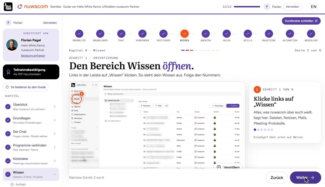 Schritt im Guide mit nummerierter Markierung im nuwacom-Screenshot
