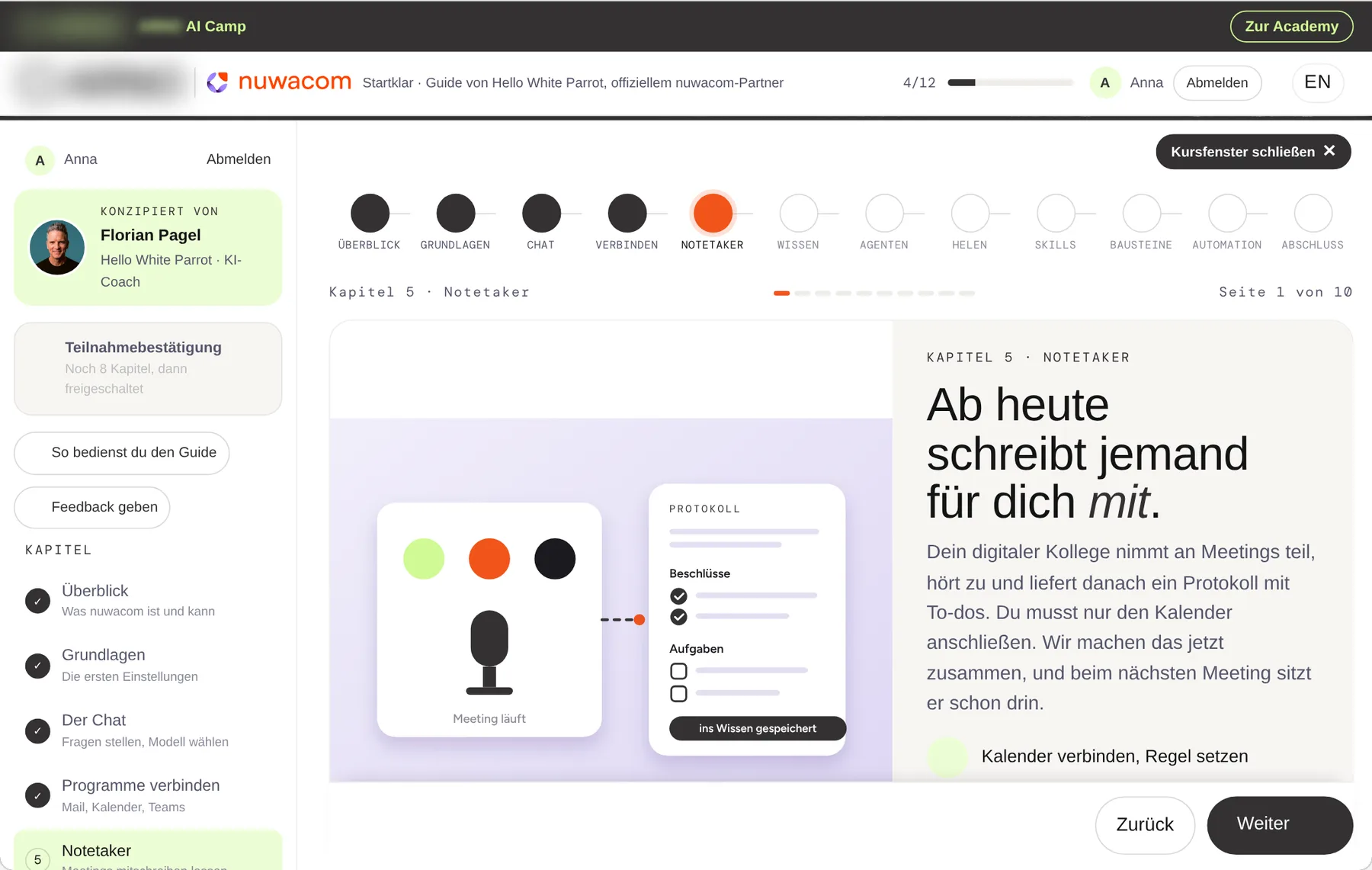 Kapitelstart im Kurs nuwacom Startklar