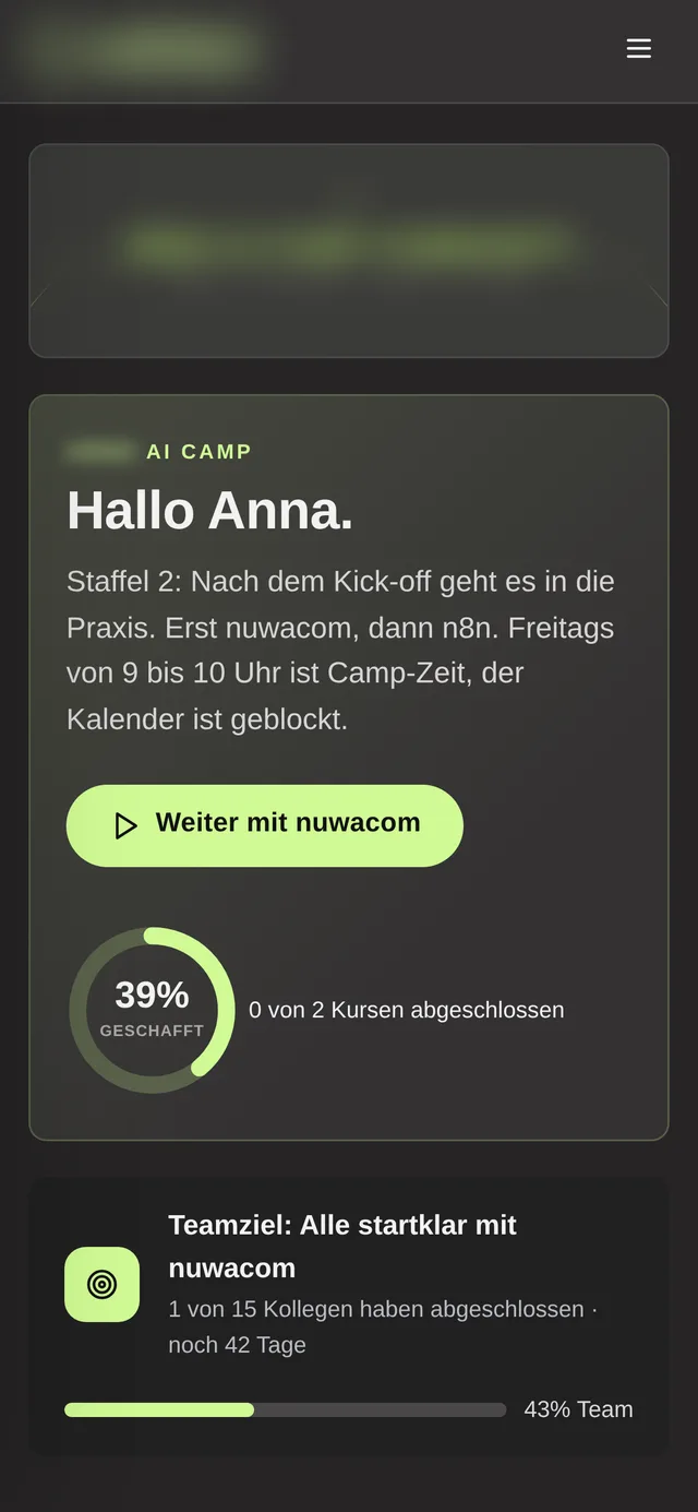 Startseite des AI Camp auf dem Smartphone