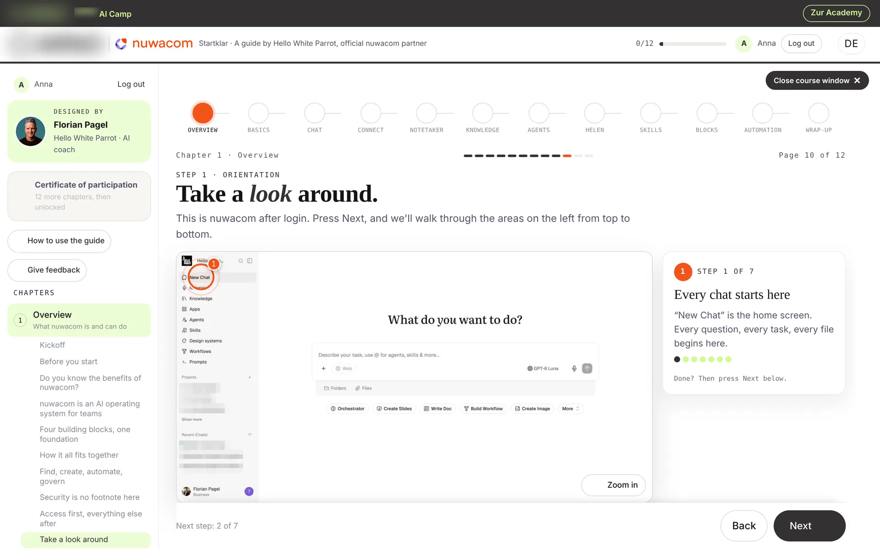 Learning step with the highlighted spot in the real tool