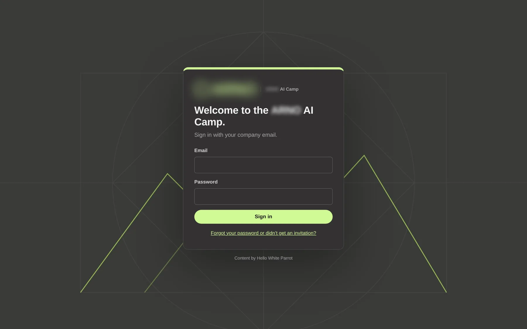 AI Camp sign-in page in the sample company corporate design