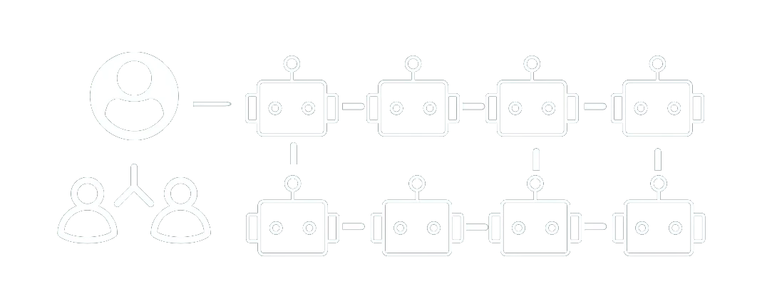Agentisches System: Menschen überwachen ein Netz aus KI-Agenten